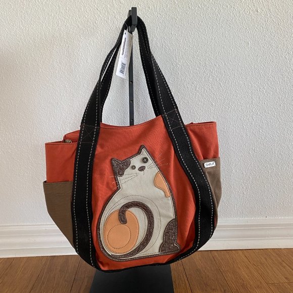 Chala Orange and Brown Cat Tote Bag - Picture 7 of 7